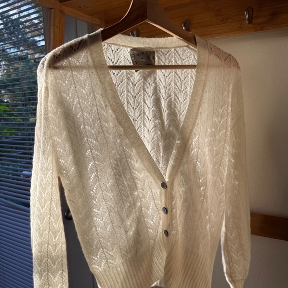 Jumper 1234 Open Knit Cardigan – Cream, Size S - Picture 3 of 9
